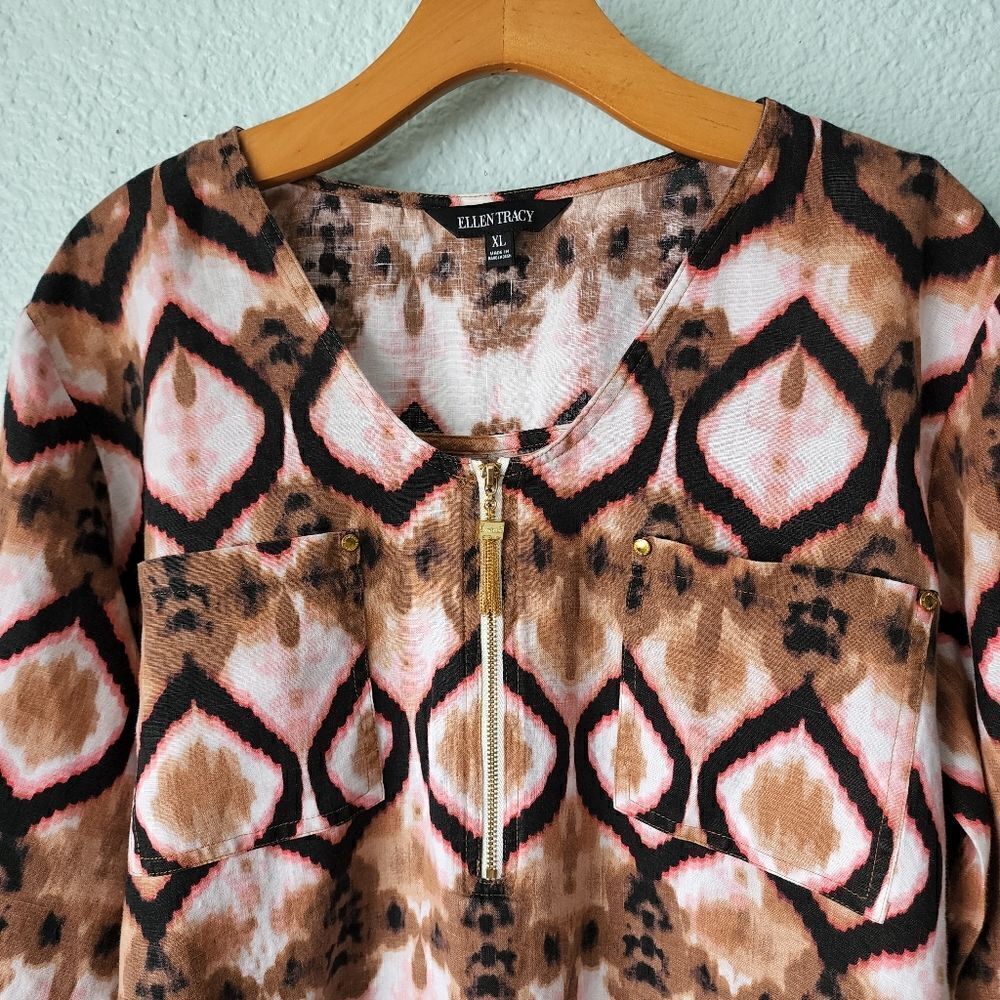 Ellen tracy 100% linen tunic style blouse